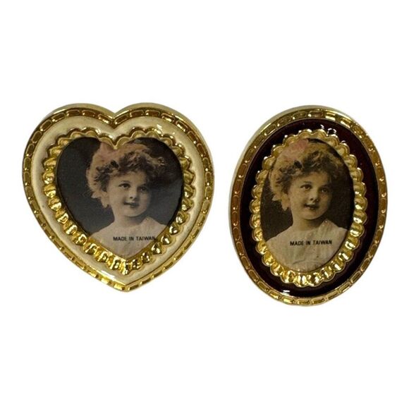 Vintage Heart Oval Miniature Gold Picture Frames Wallet Size Art Deco Victorian - Picture 1 of 6
